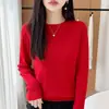 Novo Suéter de Malha Trançada com Gola Redonda Outono/Inverno para Mulheres 2026, Pulôver de Cor Sólida, Camisa Base Elegante de Manga Longa Solta