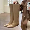 Elegantes y sofisticadas botas altas de estilo caballero con tacón de cuña para mujer, nuevo modelo 2025, botas largas rectas hasta la rodilla