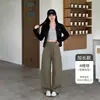 Pantalones de traje de mujer de alta gama a la moda con botones ocultos, nuevos estilos de primavera y otoño, adelgazantes, fluidos, de cintura alta, corte holgado, versión estrecha, pantalones de pierna ancha