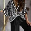 2026 Amazon Transfronterizo Nuevo Estilo Europeo y Americano Cuello en V Manga Murciélago Estampada Pantalón de Pierna Ancha Conjunto de Dos Piezas Casual para Mujer