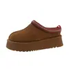Pantuflas peludas para mujer, nuevo estilo de invierno 2026, antideslizantes, para usar en exteriores, de punta cerrada, diseño de media pantufla, combinación de cuero y piel, cálidas, botas de nieve de suela gruesa