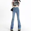 Jeans Acampanados de Cintura Alta Estilo Americano para Mujer, Nuevos de Primavera y Otoño Versátiles de Campana Largos hasta el Suelo Bootcut, Modernos