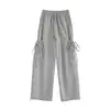 Pantalones de pierna ancha con pajarita versátiles para mujer, Novedad Primavera y Otoño 2026, Pantalones deportivos casuales largos de pierna recta, de cintura alta, adelgazantes