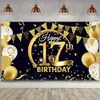 Nueva Decoración para Fiesta de Cumpleaños Cartel Negro y Dorado para Fondo de Fotomatón de Aniversario con Estampado Dorado