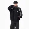 Moletom cardigã de gola alta em blocos de cor listrado estilo americano, jaqueta esportiva casual versátil masculina moderna estilo universitário com modelagem solta
