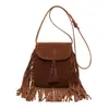 Bolso de flecos de moda 2026, bolso cruzado, bolso de hombro simple mate, bolso tipo cubo retro casual, bolso de exportación transfronteriza