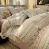 Ins estilo fresco todo algodón ropa de cama para dormir sin costuras juego de cuatro piezas encaje de dibujos animados concha sábana de algodón puro funda nórdica estudiante tres
