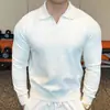 Otoño e Invierno 2025 Suéter Elegante para Hombre Cuello Gaviota Prendas de Punto de Punto Manga Larga Moda Sencilla Solapa Versátil Camisa Polo