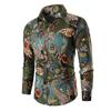 Camisa de Algodón y Lino para Hombre de Talla Europea 2023, Comercio Exterior, Estampada con Flores de Anacardo Europeas y Americanas, Manga Larga, Solapa, Corte Slim, Camisa de Moda