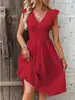 Vestido de Verão 2024 Amazon Aliexpress Europeu e Americano Novo com Mangas de Folha de Lótus Elegante Decote V Corte Justo Tamanho Grande