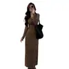 Vestido Longo Retro Francês Outono Design Afina Cintura Manga Longa Laço Veludo Estampado Vestido Elegante para Mulheres