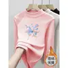 Camiseta de Manga Larga con Cuello Semi Alto para Niña 2026 Otoño/Invierno Mediana y Grande Infantil Ajustada Cálida Capa Interior con Estampado Camiseta Base