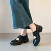 Versión de Piel de Vaca~Zapatos Mary Jane de Cuero Genuino con Tira Cruzada Retro para Mujer, Estilo Deportivo Casual, Suela Gruesa, Tacón Grueso, Boca Baja Zapatos de Una Sola Pieza