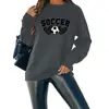 Talla Europea Otoño Europeo y Americano Sudadera de Cuello Redondo de Manga Larga para Mujer Fútbol Estampado de Leopardo Estampado de Corazón Cuello Redondo