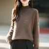 Nuevo Suéter de Punto de Lana Cachemir Otoño/Invierno 2026 Cuello Alto Medio Borde Enrollado Manga Larga Color Sólido para Mujer Suéter de Lana Cepillada