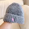 Sombrero de Lana de Ciervo Dulce Japonés para Niños, Sombrero de Punto Grueso y Cálido de Otoño e Invierno, Sombrero de Vuelta Rayado de Forro Polar Teddy