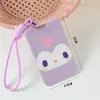Portatarjetas push-and-pull con estampado de dibujos animados lindos en colores de caramelo para tarjetas de estudiante del campus, tarjetas de acceso y funda protectora para cordón de foto de ídolo
