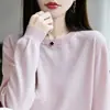 Estilo Novo de Primavera Algodão Puro Estilo Coreano Simples e Fashionable Tricô Gola Redonda Pulôver Manga Longa Suéter Quente Camada Base para Mulheres
