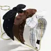 Moda transfronteriza nueva diadema de lazo de ala ancha, diadema versátil de punto a cuadros bicolor de corona alta, venta al por mayor de accesorios para la cabeza