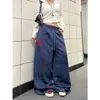 Calça de Moletom Feminina Outono Loose Casual com Estampa Retro Americana Cintura Elástica Perna Larga Caimento Fluido Comprimento no Chão