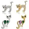 Broche de gato con incrustaciones de diamantes, pin de animal creativo de aleación, accesorio de moda, broche de animal transfronterizo, exquisito, lindo, vintage