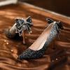 6682-9 Lazo Francés Gradiente Lentejuelas de Cristal de Alta Gama Celebridad Banquete Novia Dama de Honor Boda Zapatos de Tacón Alto