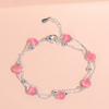 Venta al por mayor de fábrica pulsera de cristal de fresa de plata 925 para mujer estudiante moda cristal rosa doble capa joyería joyería de comercio exterior