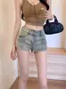 Super Shorts de Mezclilla Rectos Retro de Color Claro para Mujer, Shorts de Verano para Chicas Atrevidas y Pequeñas, Pantalones Cortos Ajustados de Cintura Alta Versátiles de Corte A