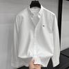 Camisa de Algodón Puro de Manga Larga y Color Puro Tommy para Hombre, para Negocios, Sin Planchado, Bordada, Casual, de Alta Gama, Ropa de Hombre