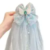 Pasador de Pelo para Niña Frozen Accesorios para el Cabello Niña Pequeña Elsa Princesa Pasador con Velito Lazo de Princesa Tocado de Gasa Flotante