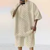 Camiseta de manga corta a cuadros jacquard para hombre, traje informal holgado de talla grande, estilo transfronterizo, 2024