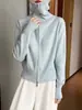 Nuevo Estilo Otoño e Invierno 2026 Cárdigan de Punto de Terciopelo Andy de Cuello Alto de Manga Larga con Doble Cremallera de Color Puro Holgado y Versátil para Mujer