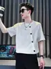 Camiseta con Botones Laterales Verano Media Manga Marca de Moda Manga Corta 2025 Nuevo Top para Hombre Manga Corta Camiseta Fresca de Manga Corta