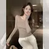 Suéter de punto transparente súper elegante y sexy para mujer, otoño e invierno, de alta gama, ajustado, favorecedor, con hombros perfectos, absolutamente hermoso y suave