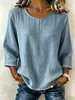 2026 Transfronterizo Amazon Europeo y Americano Verano y Otoño Nueva Ropa de Mujer Color Sólido Cuello Redondo Manga de Tres Cuartos Algodón y Lino Holgado Casual Top