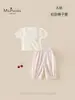 XiafanNuevo Estilo de Verano Conjunto Infantil y para Niños Pequeños Clase A, Camiseta Transpirable de Manga Corta con Mangas Abullonadas y Pantalones de Longitud 9/10 Conjunto de Dos Piezas