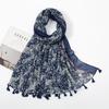 Cachecol Novo de Primavera e Verão com Toque de Algodão e Linho, Xale Literário Estampado com Franjas, Cachecol Longo de Poliéster Pequeno Fresco Feminino Fashion e Versátil