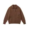 26 Outono/Inverno Novo Tricô Escovado de Lã Cashmere e Seda de Amora Feminino Gola Polo Estilo Retro Old Money Tricô Grosso
