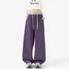 Pantalones de chándal rectos de peso pesado con cintura de color block para hombre y mujer, nuevo de otoño, holgados, de punto morado, casual, deportivos, largos