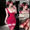 Lingerie Sexy para Casais, Pura e Sedutora, Decote com Corrente de Pérolas Acessório para o Busto Saia Bodycon Conjunto de Uniforme de Secretária para Boate Feminino 1607