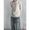 Camiseta Longa Solta de Peso Pesado Versão Coreana para Primavera e Outono com Design Único, Base de Moletom Desconstruída, Top Tendência Nicho Ins para Homens e Mulheres