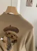 KEKEZOON Bonito Estampado de Cachorro Cuello Alto Ajustado Terciopelo Andy Manga Tres Cuartos Top de Punto 8974