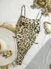 2026 Novo Maiô Peça Única Estilo Europeu e Americano Transfronteiriço Aliexpress para Mulheres, Estampa de Leopardo, Costas Nuas, Amarração, Roupa de Banho Sexy Slim-Fit