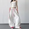 Pantalones de Chándal Retro Americanos con Tres Rayas para Mujer 2026 Otoño Nuevos Holgados Casuales Pantalones de Chándal Caídos de Pierna Ancha Pantalones Cargo