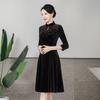 Cheongsam de Veludo Shenzhen Outono Novo Banquete Meia-Idade e Idosos Sogra Pequena Saia Vestido Atacado