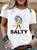 Camiseta de Manga Corta para Mujer Expresión Salada Chica con Bolso Sosteniendo un Paraguas Estampado Retro Lista para el Verano Camiseta de Manga Corta Casual con Cuello Redondo
