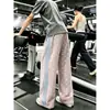 Calça de moletom esportiva cinza escura com três listras para homens, calça fitness casual listrada com estampa de estrelas para outono, calça casual de corte reto e caimento solto