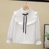 Camisa branca feminina de renda, manga comprida, primavera e outono, uniforme escolar para estudantes do ensino fundamental e médio, camisa básica para meninas