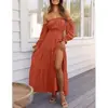 Vestido Sexy Elegante Feminino Europeu e Americano Amazon Ombro a Ombro Solto Transpassado Franzido de Um Ombro Atravessado