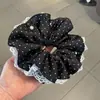 Scrunchie de Cetim com Bolinhas e Renda de Pérola de Alta Qualidade, Camada Dupla, Acessório de Cabelo Elegante para Mulheres